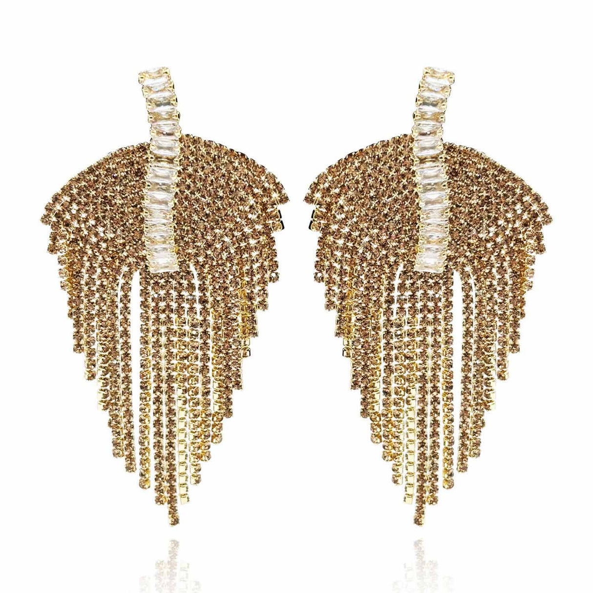 Deco Style Gold Clip-on Drop Earrings With Crystal and Crystal Baguette Accents