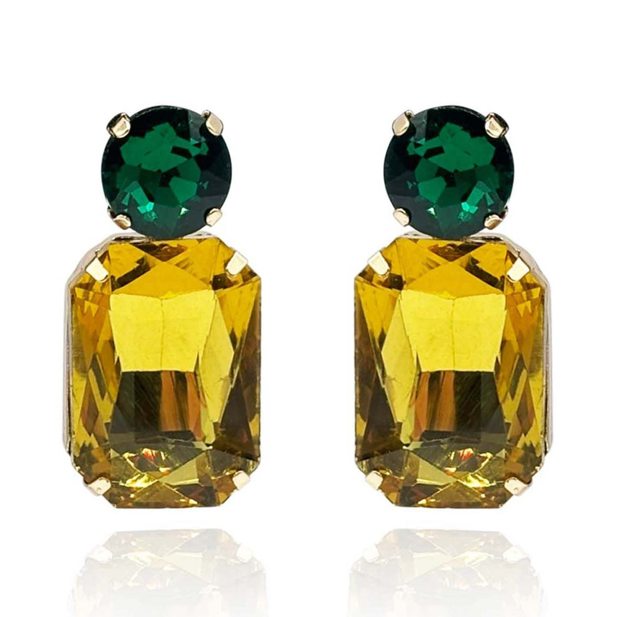 Topaz Crystal Ocatgon and Emerald Round Stone Drop Earrings