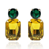 Topaz Crystal Ocatgon and Emerald Round Stone Drop Earrings
