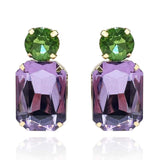 Light Amethyst Crystal Ocatgon and Peridot Round Stone Drop Earrings