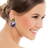 Light Amethyst Crystal Ocatgon and Peridot Round Stone Drop Earrings