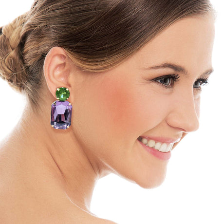 Light Amethyst Crystal Ocatgon and Peridot Round Stone Drop Earrings