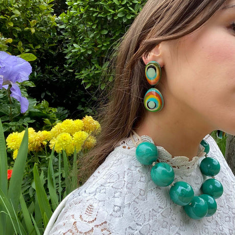 Multi-Color Shades of Blue and Green Pop Color Drop Pierced Earrings