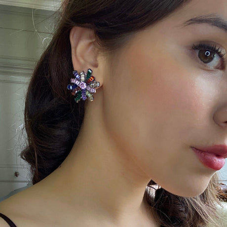 Multi Color Baguette Clip on Earring