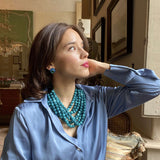 Multi-Strand Faux Resin Shades of Turquoise Necklace With Vegan Adjustable Clasp