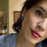 Blue Resin and Emerald Heart Crystal Button Earrings