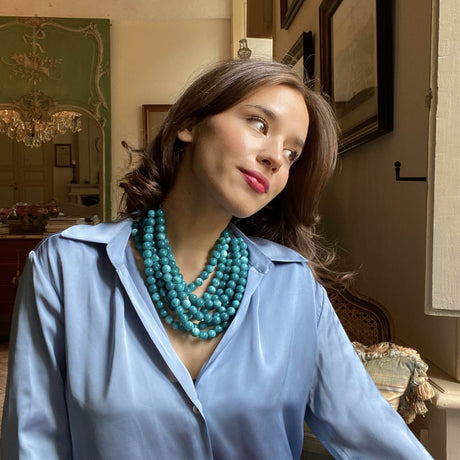 Multi-Strand Faux Resin Shades of Turquoise Necklace With Vegan Adjustable Clasp