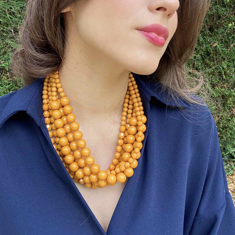 Multi Strand Faceted and Round Bead Mustard Toursade