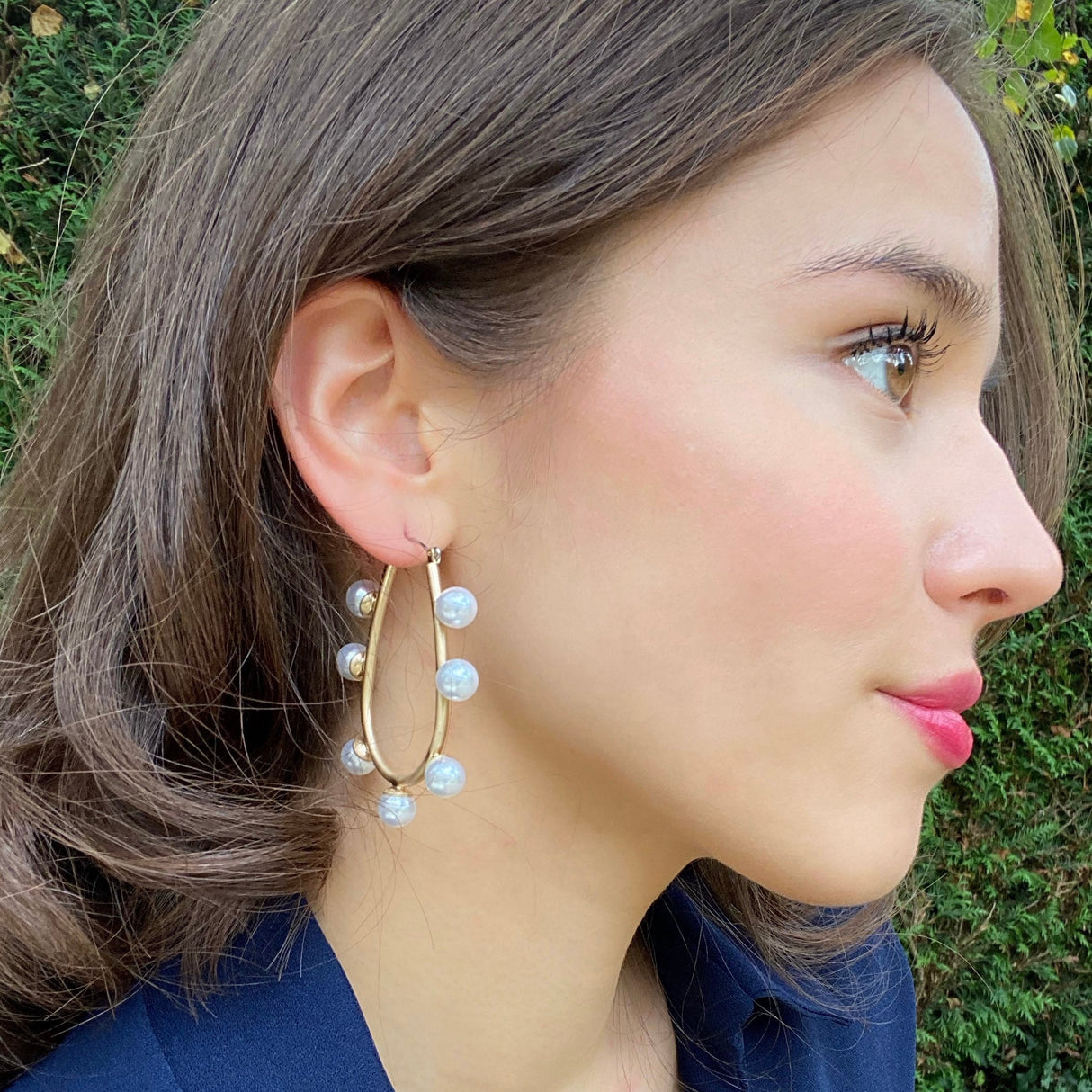 Gold and Pearl Hoop Earrings