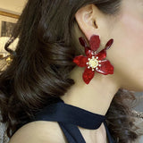 Burgundy Floral Resin Drop Earrings