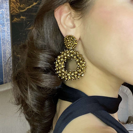Gold Glass Faceted Bead Clip on Drop Earrings