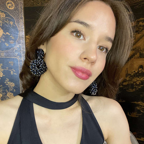 Black Glass Faceted Bead Clip on Drop Earrings