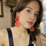 Coral Glass Clip on Boho Drop Earrings