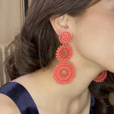 Coral Glass Clip on Boho Drop Earrings