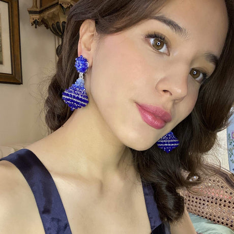 Sapphire Faceted Bead Clip on Drop Earrings