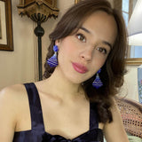 Sapphire Faceted Bead Clip on Drop Earrings