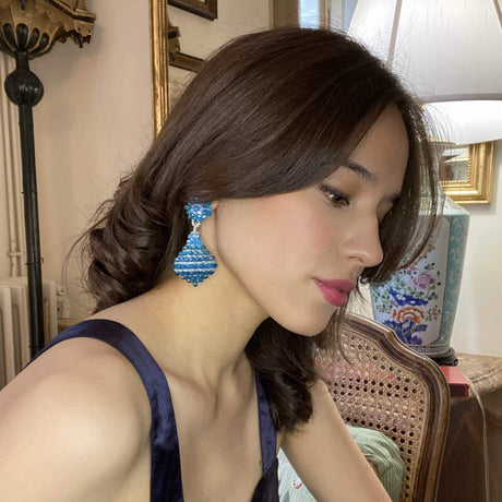 Aqua Faceted Bead Clip on Drop Earrings