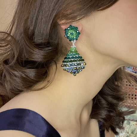 Emerald Faceted Bead Clip on Drop Earrings