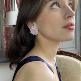 Rose and Pink Aurora Borealis Faceted Glass Bead Clip on Earring