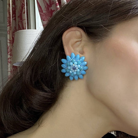 Turquoise Faceted Glass Bead Clip on Earring