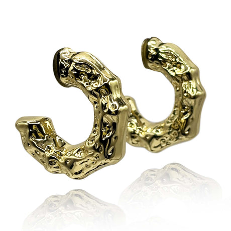 Gold Plate Bamboo Clip on Hoop Earrings