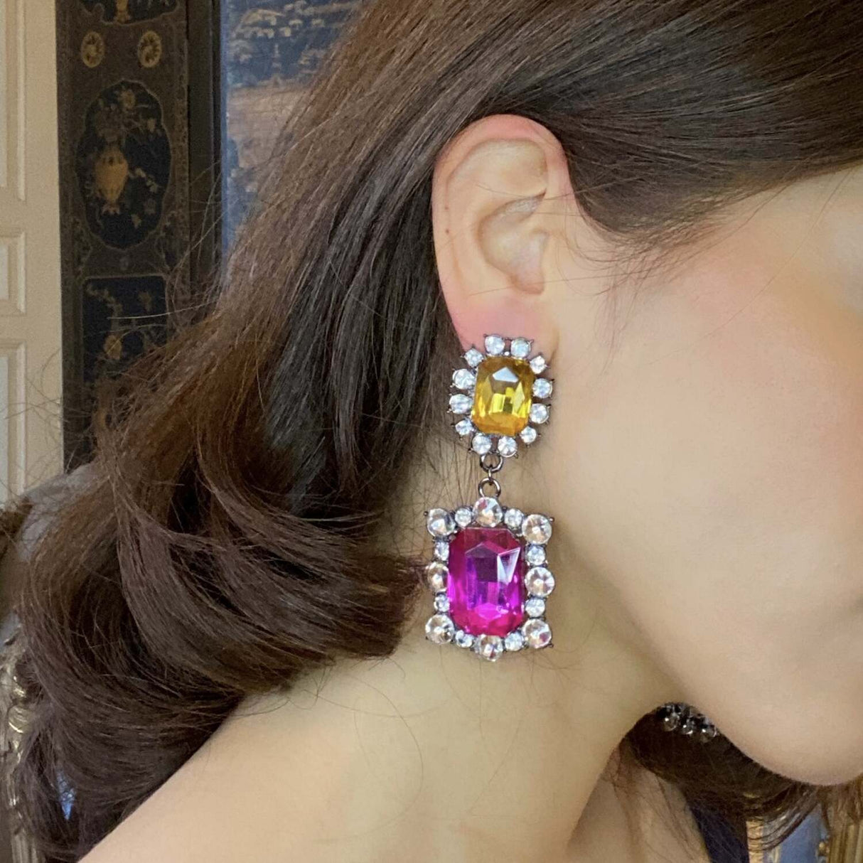Grand Topaz and Fuschia Drop Earrings