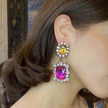 Grand Topaz and Fuschia Drop Earrings