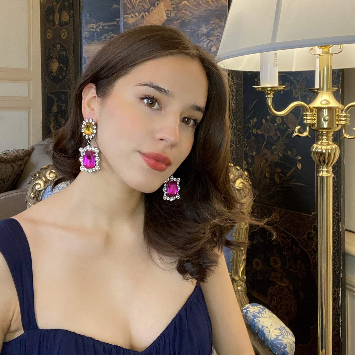 Grand Topaz and Fuschia Drop Earrings