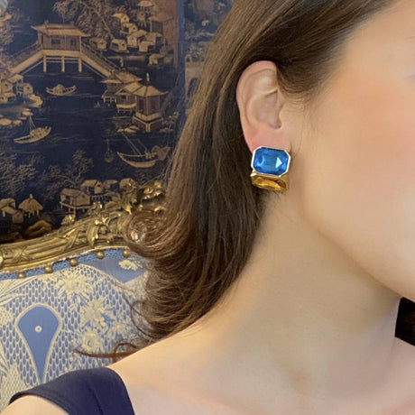 Aqua and Topaz Double Stone Clip Earrings