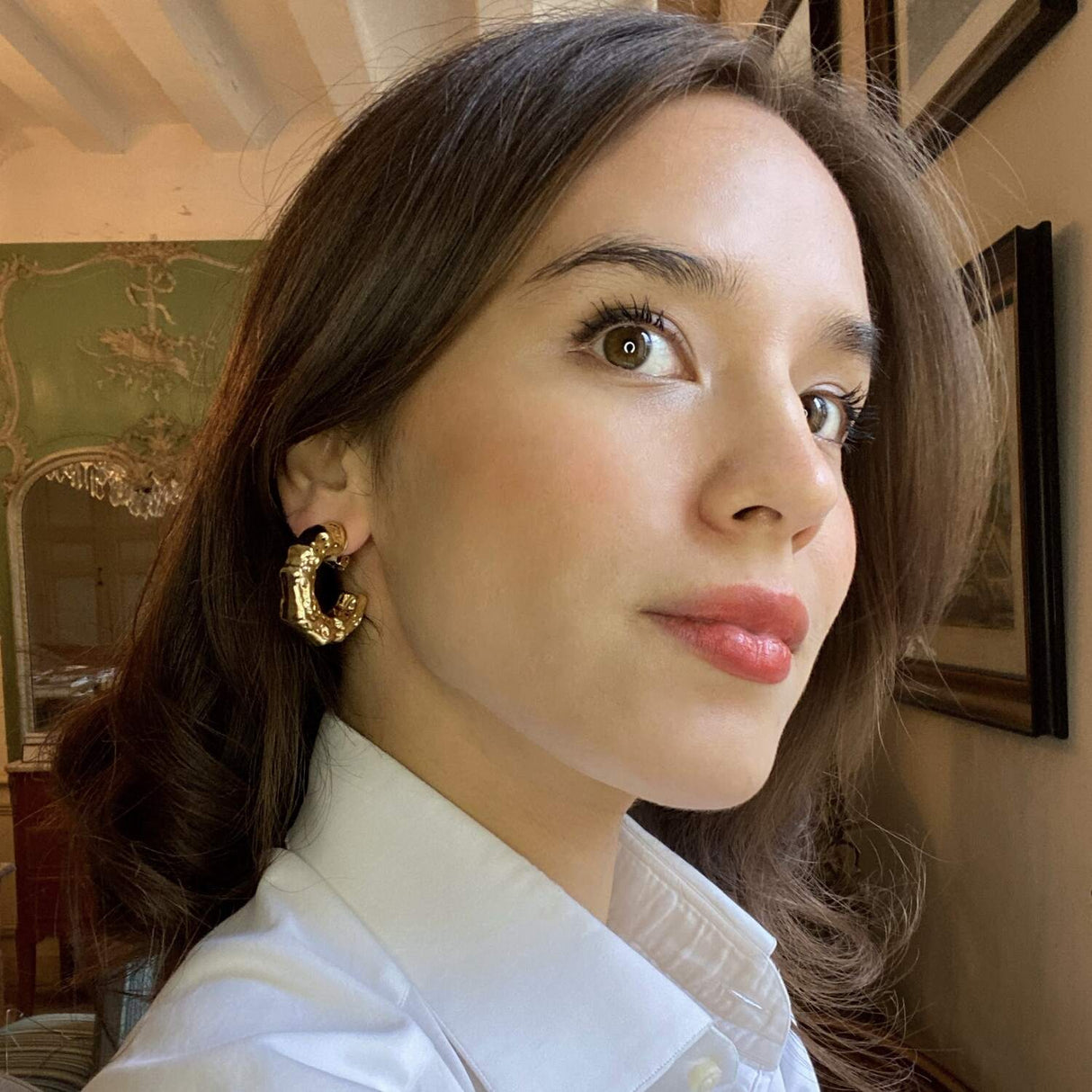 Gold Plate Bamboo Clip on Hoop Earrings