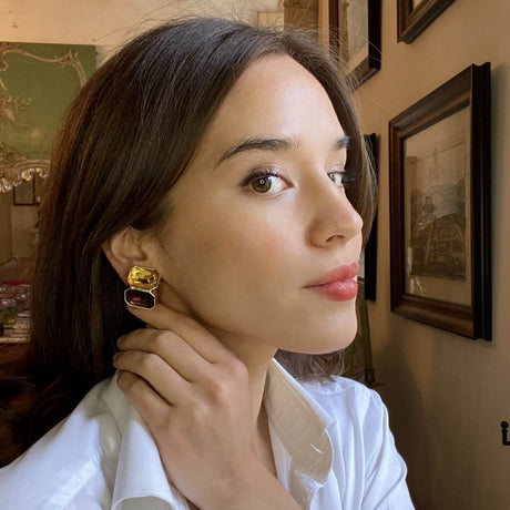 Topaz and Dark Topaz Double Stone Clip Earrings
