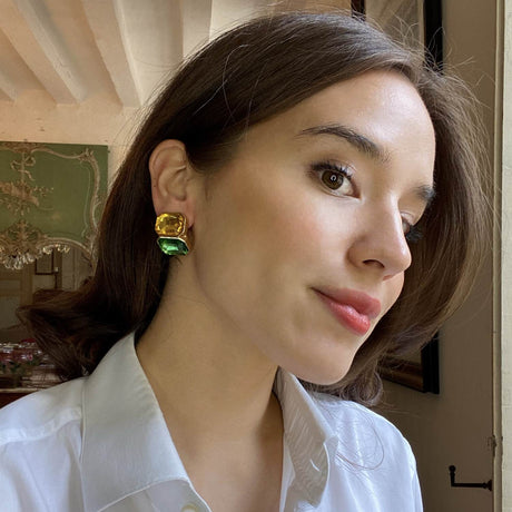 Topaz and Emerald Double Stone Clip Earrings