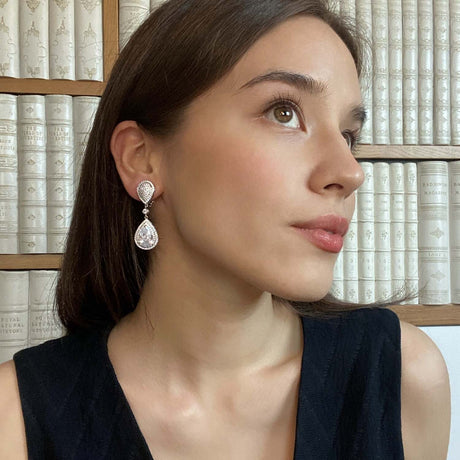 Cubic Zirconium Pear Shape Drop Clip on Earrings