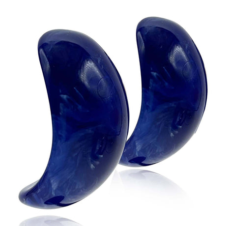 Navy Marbled Resin Semi Hoop Clip on Earrings