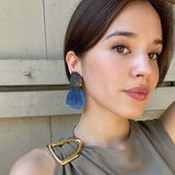 Tortoise Resin Top Earrings With Blue Resin Drops