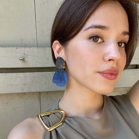 Tortoise Resin Top Earrings With Blue Resin Drops