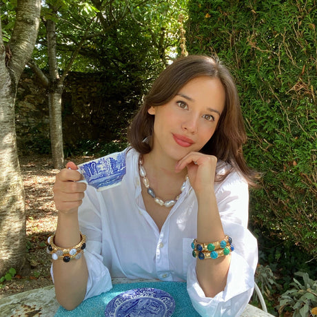 Antique Gold Stretch Bracelet With Malachite, Lapis, and Turquoise Resin Stones