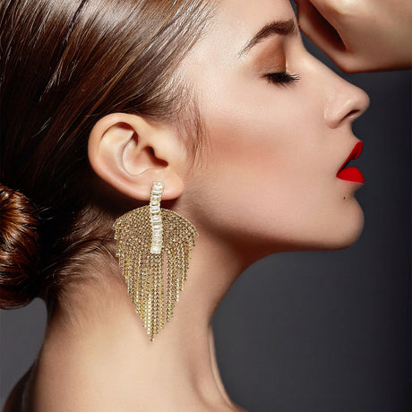 Deco Style Gold Clip-on Drop Earrings With Crystal and Crystal Baguette Accents