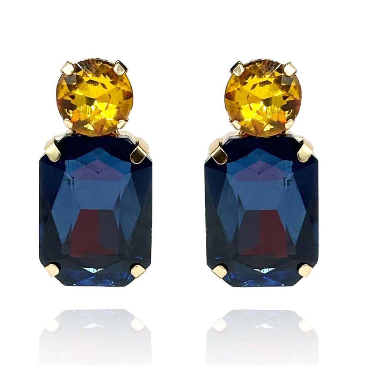 Montana Sapphire Crystal Ocatgon and Topaz Round Stone Drop Earrings