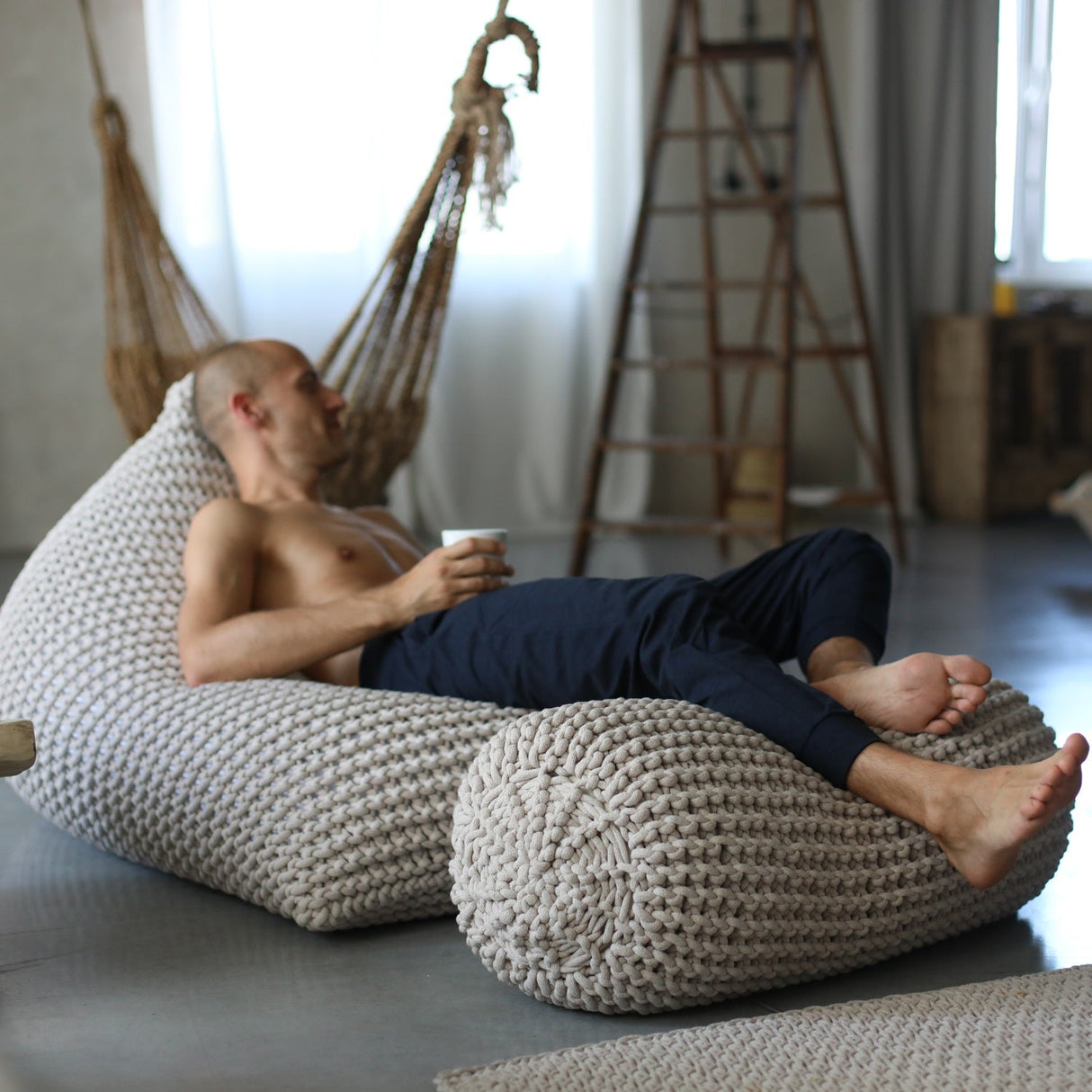 Chunky Knitted Bolster Footrest | GRAPHITE