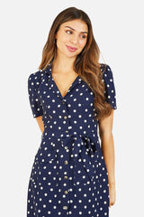 Navy Spot Retro Shirt Dress