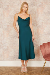 Yumi Green Satin Cowl Neck Midi Slip Dress