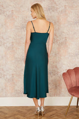 Yumi Green Satin Cowl Neck Midi Slip Dress