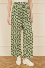 Yumi Green Geo Print Relaxed Fit Trousers