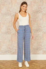 Yumi Blue Geo Print Relaxed Fit Trousers