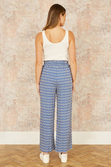 Yumi Blue Geo Print Relaxed Fit Trousers