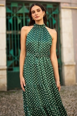 Yumi Green Spot Print Halter Midi Dress With Matching Belt