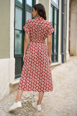 Yumi Red Viscose Midi Shirt Dress With Matching Belt