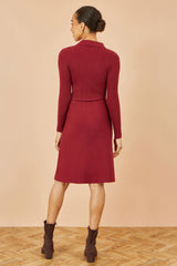 Yumi Burgundy Rib Knit Midi Shirt Dress With Snaffle Belt