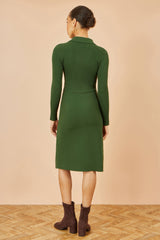 Yumi Green Rib Knit Midi Shirt Dress With Snaffle Belt